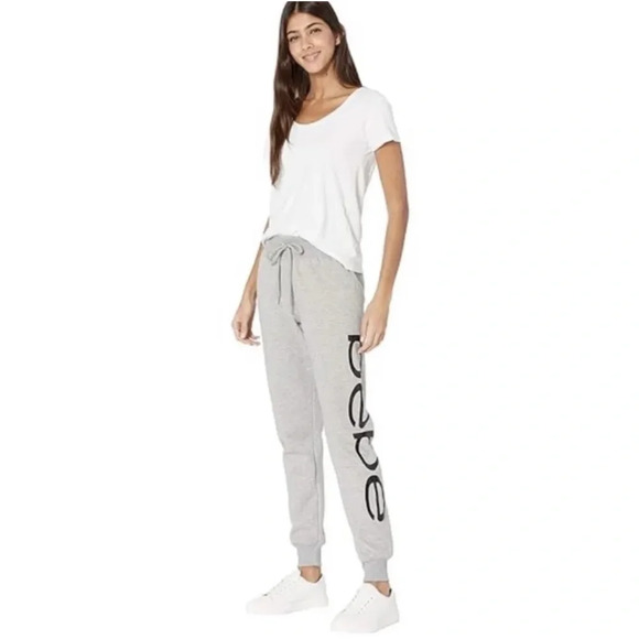 BEBE SPORT Women Nailhead Studded LOGO Joggers Sweat Pants in Heather Grey Nwt - Picture 11 of 11
